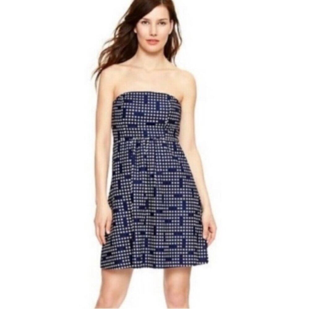 TALL GAP Strapless Polka-Dot Tailored Fit Linen Dress